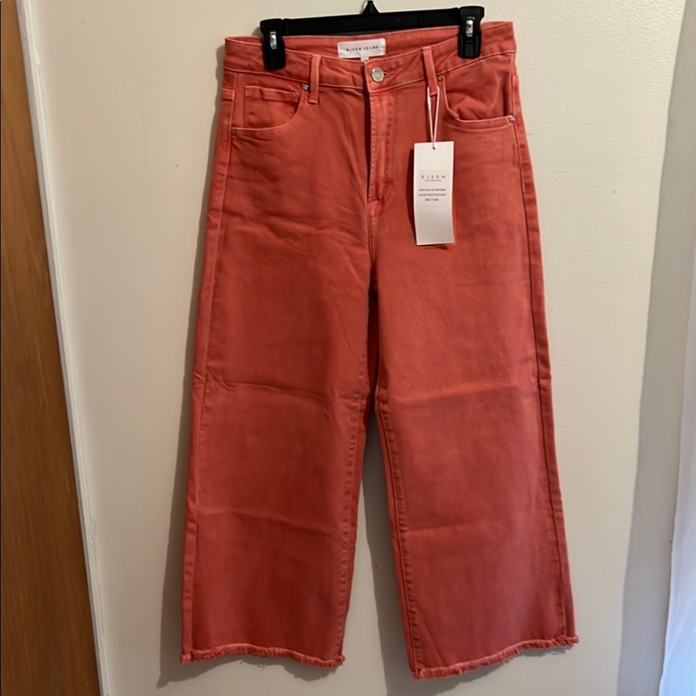 Risen NWT Women's Peach Blossom/Coral Wide Leg cropped Jeans 11/30‎